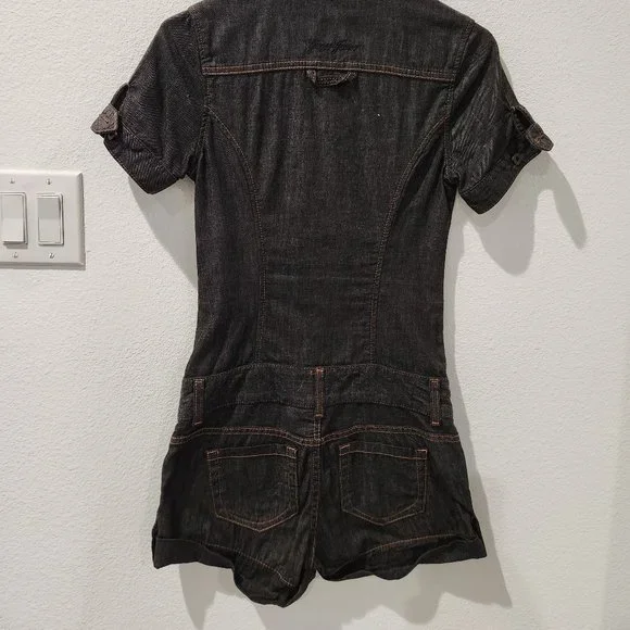 Vintage Y2K Guess Jeans XS/TP Dark Wash Denim Button Front Short Jumpsuit - Picture 7 of 7